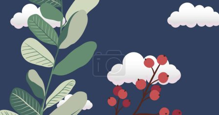 Photo for Image of plants and clouds on dark blue background. environment, sustainability, ecology, renewable energy, global warming and climate change awareness. - Royalty Free Image