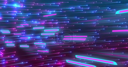 Photo for Image of glowing light trails of data transfer moving in fast motion. Global data processing, computing and digital interface concept digitally generated image. - Royalty Free Image
