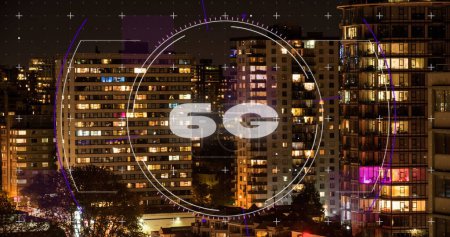 Photo for Image of 6g text, cityscape and connections. Global networks, computing, digital interface and data processing concept digitally generated image. - Royalty Free Image