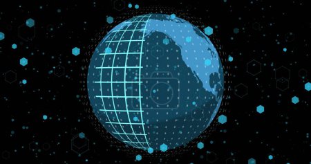 Photo for Image of shapes over globe with data processing on black background. Global technology, computing and digital interface concept digitally generated image. - Royalty Free Image