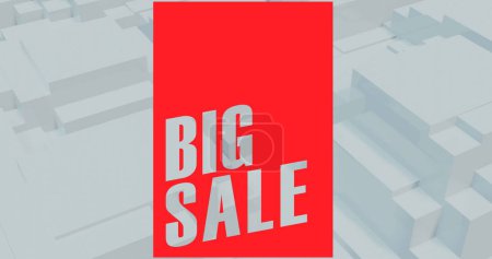 Bild des großen Verkaufstextes auf rotem Banner und weißem pulsierendem Hintergrund. Retro-Einzelhandels- und Sparkonzept digital generiertes Image.
