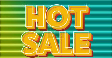 Image of hot sale text in white and orange on green stripes in background. retro retail and savings concept digitally generated image.