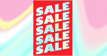 Image of sale text on red banner and rainbow background. retro retail and savings concept digitally generated image.