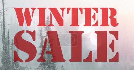 Bild des Winterschlussverkauf Text in roten Lettern über Winter Landschaft Hintergrund. Einkaufs-, Einzelhandels- und Sparkonzept digital generiertes Image.