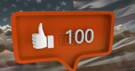 Bild wie Symbol mit Zahlen auf Sprechblase mit Flagge der USA. globales soziales Medien- und Kommunikationskonzept digital generiertes Image.