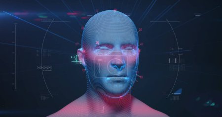 A digital representation of a human head signifies advanced technology. It symbolizes the intersection of humanity and artificial intelligence in the modern era.