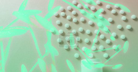 Photo for Image of dna strand over pills. Global medicine and digital interface concept digitally generated image. - Royalty Free Image