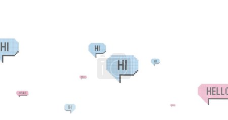 Photo for Image of multiple hi and hello text on vintage speech bubbles on white background. online social media and networking concept digitally generated image. - Royalty Free Image