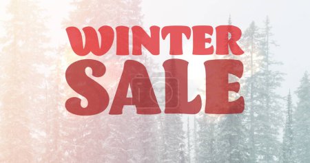 Image of winter sale text in red over winter landscape background. shopping, retail and savings concept digitally generated image.