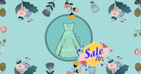 Photo for Image of sale text and dress icon on green background. retail and shopping concept digitally generated image. - Royalty Free Image