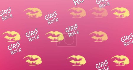 Foto de Imagen de niñas rock textos con labios sobre fondo rosa. poder femenino, fuerza femenina positiva y concepto de independencia imagen generada digitalmente. - Imagen libre de derechos