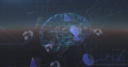 Abbildung des menschlichen Gehirns mit digitaler Schnittstellendatenverarbeitung. globale Verbindungen, Datenverarbeitung und digitales Schnittstellenkonzept digital generiertes Bild.