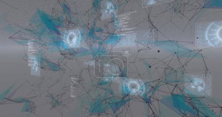 Photo for Image of network of connections and scopes scanning over digital screen. global connections, data processing and digital interface concept digitally generated image. - Royalty Free Image