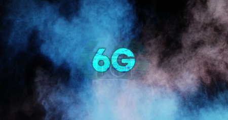 Image of 6g text in blue over colourful powder being thrown in background. global network, communication, connection and technology concept digitally generated image.