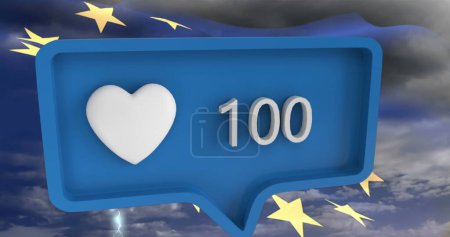 Téléchargez les photos : Image de l'icône du cœur avec des chiffres sur la bulle de la parole avec drapeau de l'Union européenne. concept mondial de médias sociaux et de communication image générée numériquement. - en image libre de droit