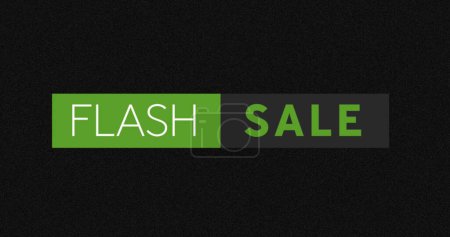 Digital image of flash sale text over grey and green banner against black background. sale discount and retail business concept