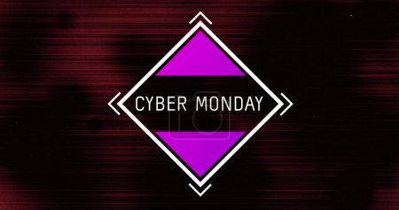 Image of cyber monday text in white frame over red lines on distressed background. retail, savings and online shopping concept digitally generated image.