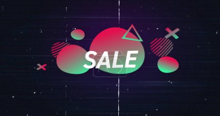 Bild des Verkaufstextes in weiß über grünen bis roten Formen auf grau flackerndem Hintergrund. Einzelhandels-, Spar- und Einkaufskonzept digital generiertes Image.