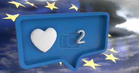 Photo for Image of heart icon with numbers on speech bubble with european union flag. global social media and communication concept digitally generated image. - Royalty Free Image