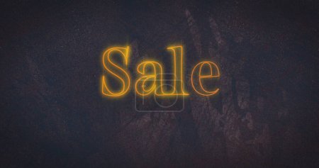 Photo for Image of sale text in yellow glowing neon over distressed flickering background. vintage retail, savings and shopping concept digitally generated image. - Royalty Free Image
