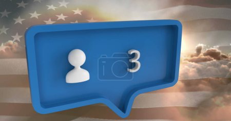 Photo for Image of people icon with numbers on speech bubble with flag of usa. global social media and communication concept digitally generated image. - Royalty Free Image