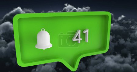 Photo for Image of alert icon with numbers on speech bubble over sky and clouds. global social media and communication concept digitally generated image. - Royalty Free Image