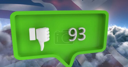 Photo for Image of unlike icon with numbers on speech bubble with flag of usa. global social media and communication concept digitally generated image. - Royalty Free Image