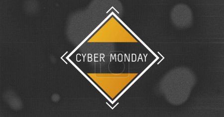 Photo for Image of cyber monday text in white frame over flickering spots on distressed background. retail, savings and online shopping concept digitally generated image. - Royalty Free Image