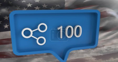 Bild des Share-Symbols mit Zahlen auf Sprechblase mit US-Flagge. globales soziales Medien- und Kommunikationskonzept digital generiertes Image.