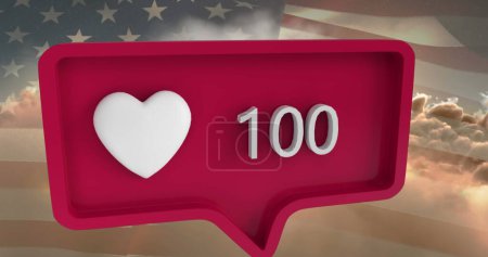 Téléchargez les photos : Image de l'icône du cœur avec des chiffres sur la bulle de la parole avec le drapeau des Etats-Unis. concept mondial de médias sociaux et de communication image générée numériquement. - en image libre de droit