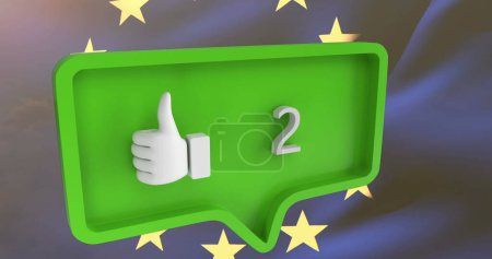 Téléchargez les photos : Image d'une icône similaire avec des chiffres sur la bulle vocale avec drapeau de l'Union européenne et nuages. concept mondial de médias sociaux et de communication image générée numériquement. - en image libre de droit