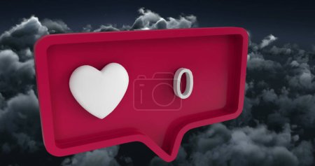 Photo for Image of heart icon with numbers on speech bubble over sky and clouds. global social media and communication concept digitally generated image. - Royalty Free Image