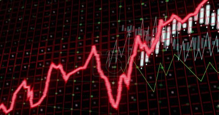 Bild des Stagflation-Textes in rot über Graphen und Diagrammen, die Daten verarbeiten. Weltwirtschaft, Stagnation, Inflation und digitales Kommunikationskonzept erzeugen digitales Image.