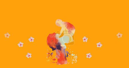 Foto de Imagen de flores moviéndose en movimiento hipnótico sobre fondo naranja. color, naturaleza, patrón y concepto de movimiento imagen generada digitalmente. - Imagen libre de derechos