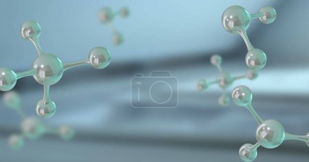 Image of 3d micro of molecules on grey background. Global science, research and connections concept digitally generated image.