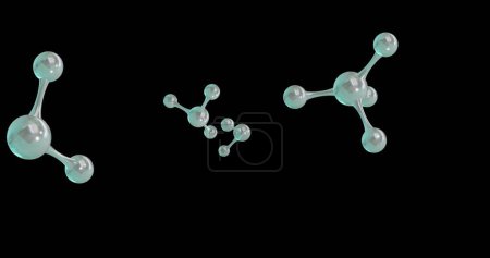 Foto de Imagen de micro 3D de moléculas sobre fondo negro. Concepto de ciencia, investigación y conexiones globales imagen generada digitalmente. - Imagen libre de derechos
