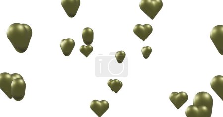 Téléchargez les photos : Image de cœurs verts se déplaçant sur fond blanc. Saint Valentin, concept d'amour et de célébration image générée numériquement. - en image libre de droit