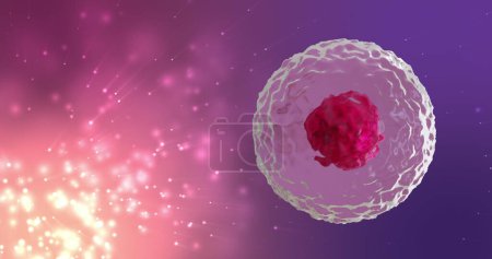 Foto de Imagen de micro de células rojas y rosas sobre fondo rosa y púrpura. Concepto global de ciencia, investigación y medicina imagen generada digitalmente. - Imagen libre de derechos