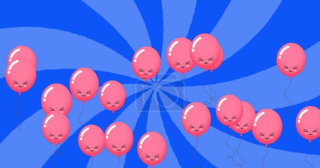 Photo for Image of pink balloons flying over blue background. party and celebration concept digitally generated image. - Royalty Free Image