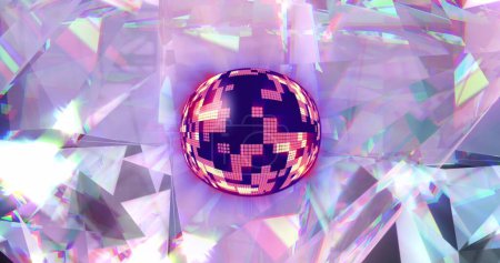 Photo for Image of digital disco ball over crystal. Abstract background, retro future and pattern concept digitally generated image. - Royalty Free Image
