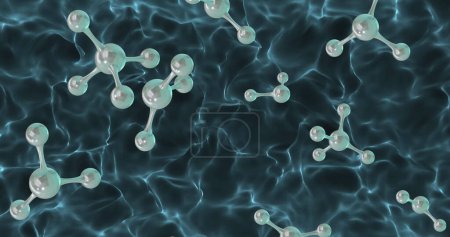 Image of 3d micro of molecules on grey background. Global science, research and connections concept digitally generated image.