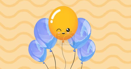 Foto de Imagen de globos de colores volando sobre fondo amarillo ondulado. concepto de fiesta y celebración imagen generada digitalmente. - Imagen libre de derechos