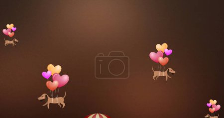 Foto de Imagen de globos de colores y perros voladores sobre globo aerostático. concepto de fiesta y celebración imagen generada digitalmente. - Imagen libre de derechos