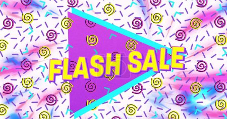 Photo for Image of flash sale text in yellow letters over brightly coloured retro pattern. shopping, retail and savings concept digitally generated image. - Royalty Free Image