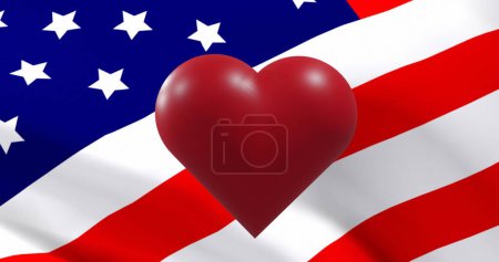 Foto de Imagen de corazón rojo moviéndose sobre la bandera de USA. Día de San Valentín, amor y concepto de celebración de imagen generada digitalmente. - Imagen libre de derechos