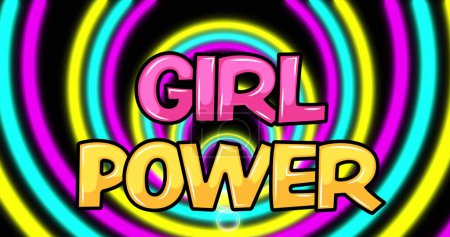 Photo for Image of girl power text over moving shapes on black background. retro future and digital interface concept digitally generated image. - Royalty Free Image