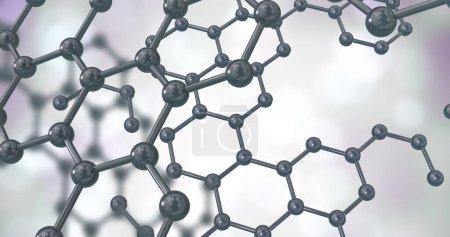 Bild von 3D-Mikro von Molekülen auf grauem Hintergrund. Globales Wissenschafts-, Forschungs- und Verbindungskonzept digital generiertes Bild.