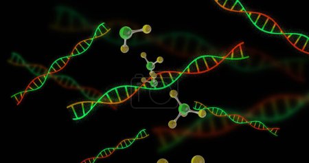 Téléchargez les photos : Image de micro 3d de molécules et de brins d'ADN. Concept mondial de science, de recherche et de connexions image générée numériquement. - en image libre de droit