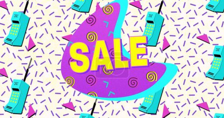 Photo for Image of sale text over retro vibrant colour retro shapes. vintage sales and shopping concept digitally generated image. - Royalty Free Image