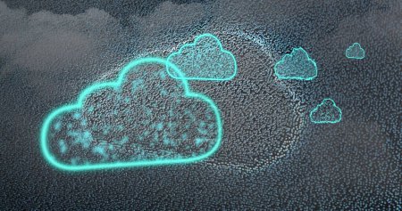 Photo for Image of digital clouds over sky. Global cloud computing, data processing, digital interface and connections concept digitally generated image. - Royalty Free Image